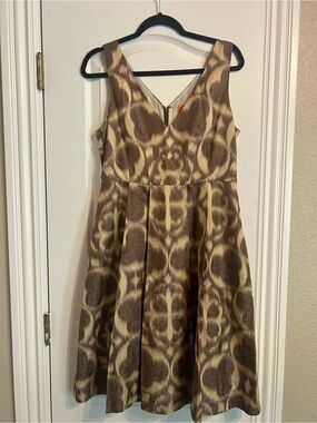 Tory Burch Brown and Cream Patterned V-Neck Midi Dress